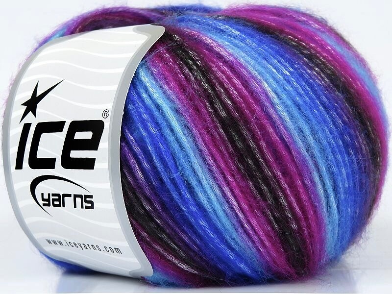 Ice PICASSO Yarn #77739 BLUE FUCHSIA BROWN Soft BRIGHT COLOR Self 