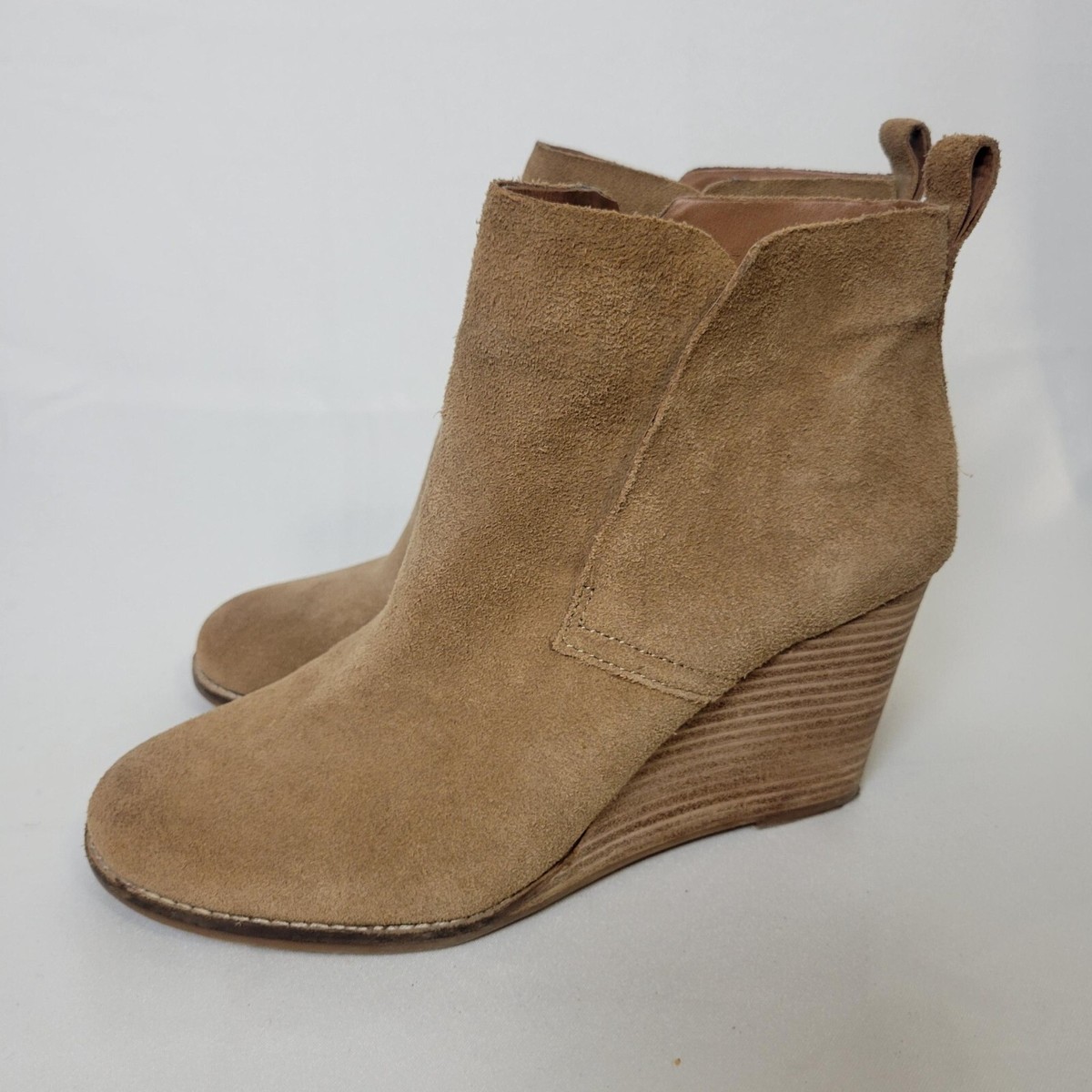 Lucky Brand Yoniana Booties Womens Tan Leather Suede Wedge