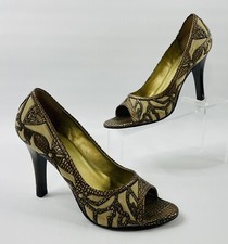 Carlos Santana Redemption Peep Toe Heels Size 8.5 M Gold Bronze Leather Brazil