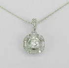 3 CT Baguette Simulated Diamond Halo Pendant Necklace 18'' 14K White Gold Plated