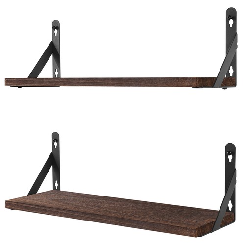 2x Wooden Floating Shelves Wall Mounted Display Storage Hold Rustic Industrial - Picture 9 of 13