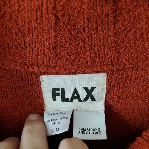 Flax Pima Boucle Cotton Cardigan Button Front Burnt Orange Size S/M Lagenlook - Picture 4 of 7