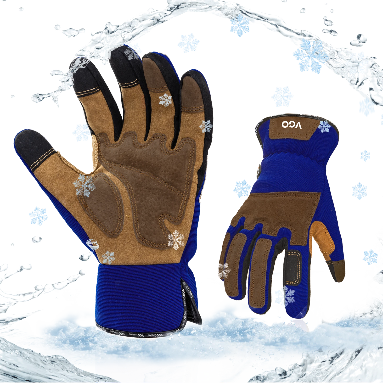 Vgo 1Pair 32°F Lined Touchscreen Waterproof Winter Work Gloves (SL7475FLWP-BLU)