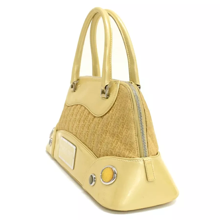 Sac à main Christian Dior cuir verni daim jaune vintage du Japon