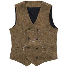 V Neck Men's Suit Vests Wool Waistcoat Groomsmen Wedding Groom One Piece Vest
