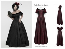 Punk Rave Women Black Red Gothic Retro Jacquard Victorian Slim Princess Dress
