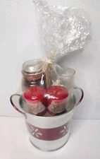 YANKEE Candle 4 PC Gift Set Metal Bucket Small Jar 2 Votive Candles NEW (Read)