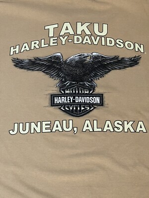 taku　Harley-Davidson Eagle Print Taku Harley Davidson Juneau Alaska Khaki T-Shirt Motorcycle Biker