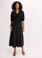 Freemans Black V-Neck Tie Back Midi Dress   Plus Size  UK 18    (fm208-8)