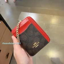 NWT Coach CW883 Zip Card Case In Signature Canvas In Bold Red