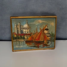 Impressionist Oil Venetian Waterways Basilica Sailboats, signed/dated 1950 20x25