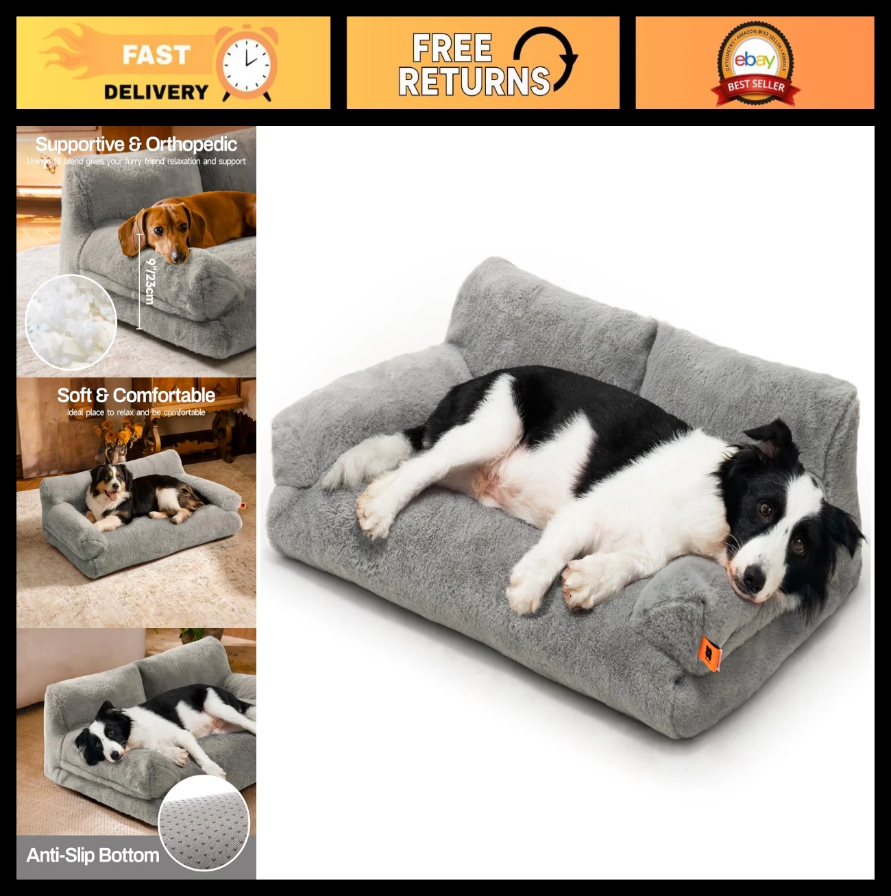Cozy Washable Cat Bed & Dog Bed for Small Medium Pets, Fluffy Couch with Non-Sli