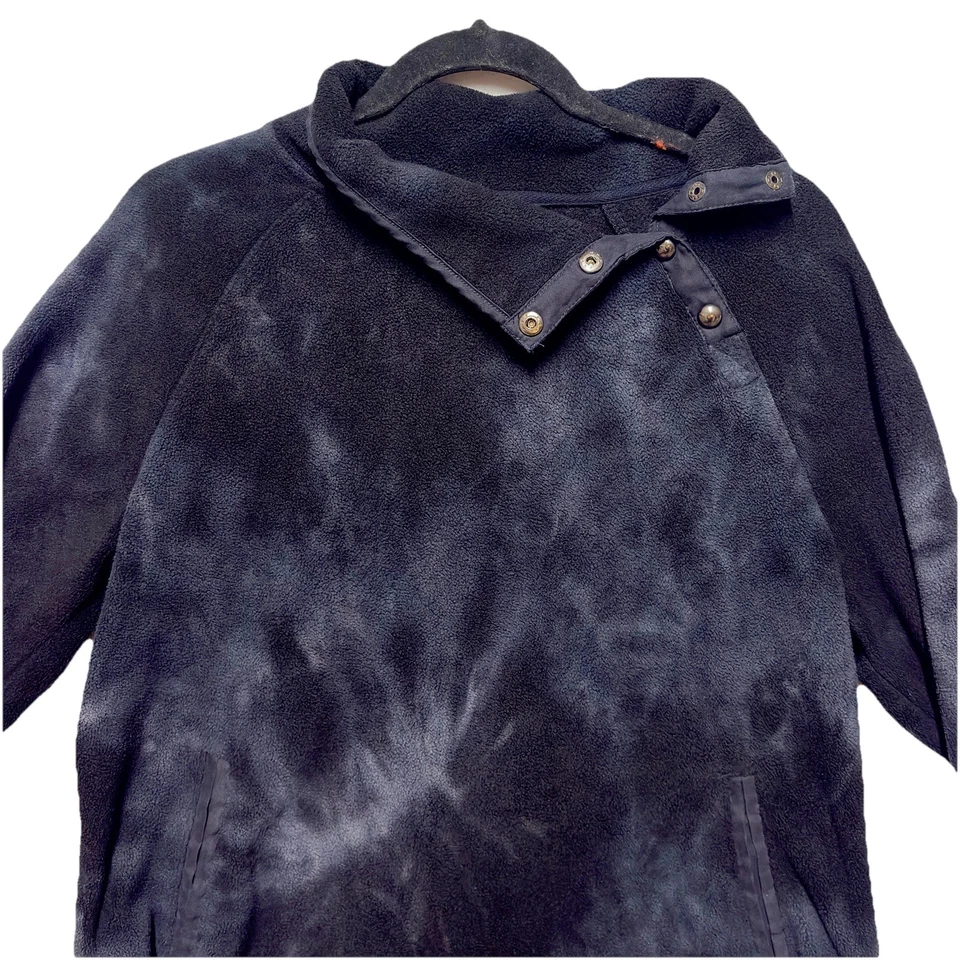 Fleece Pullover Women M Black Tie Dye Top Funnel Mock Neck Cozy Grunge Boho Chic - Image 2 of 4