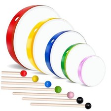 5 Pcs Kids Hand Drums Wood Frame Drum Set with Drum Stick 12 Inch 10 Inch 8