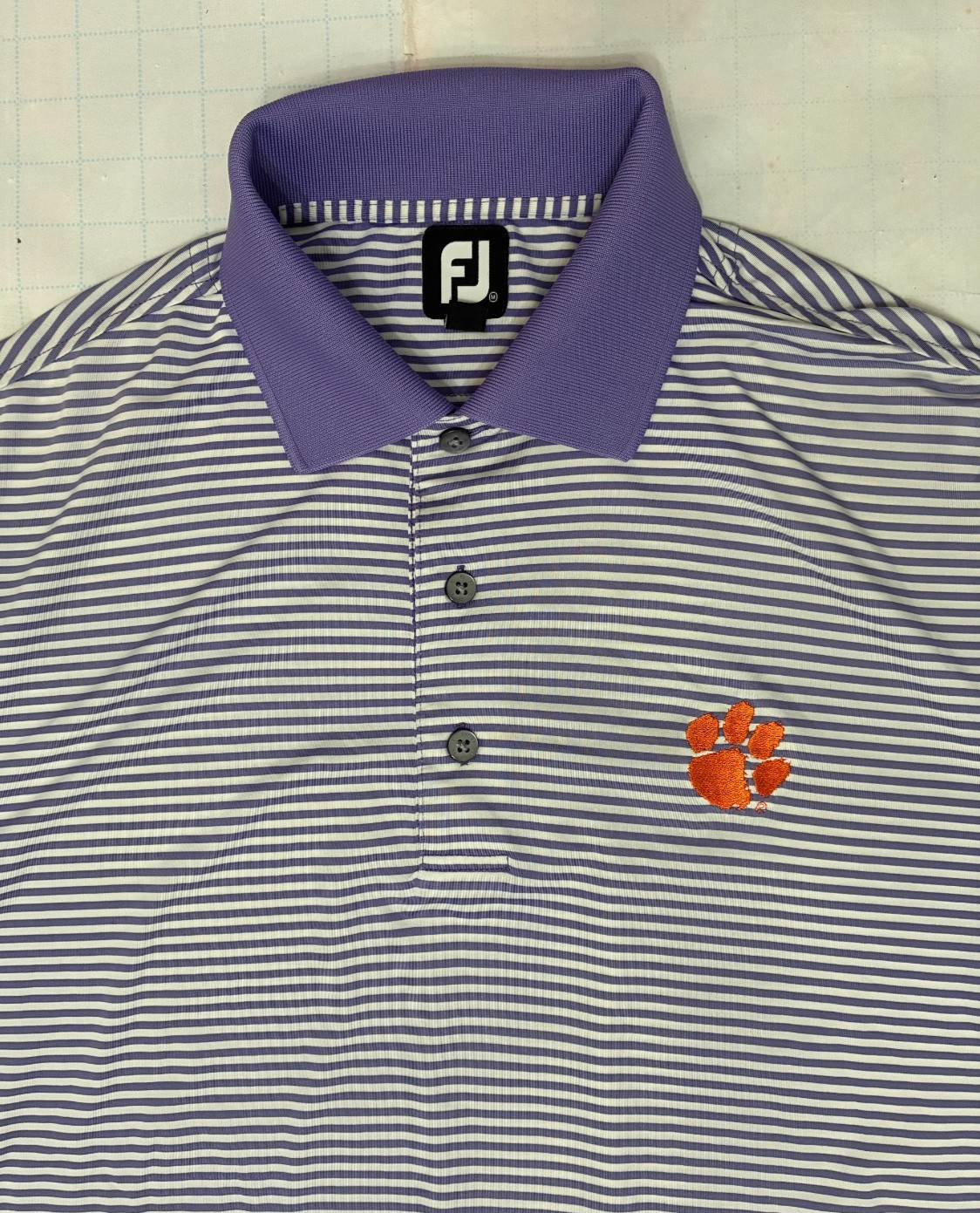FootJoy Clemson Tigers Golf Polo Shirt Mens M Purple White Striped Performance