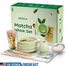 Complete Matcha Whisk Set Bamboo Tools Ceramic Bowl Sifter Scoop Holder Tea Gift