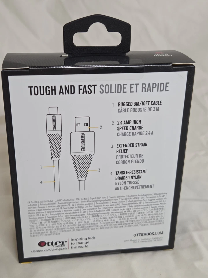 Cable OtterBox 3M/10Ft USB-A a USB-C 2,4 Amp Carga Alta Velocidad Foto 2 de 4
