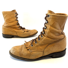 Vintage Justin USA Leather Lace Up Roper Western Boots Women  s 6.5 C Kiltie