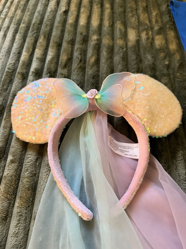 Disney Sequined Princess Fairy Multicolor Mouse Ears Headband with Veil & Bow