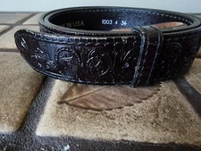 Vintage Black Embossed Horse shoe Western Belt Cowboy No Buckle Men 