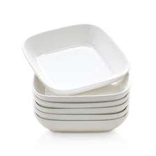 Porcelain 8-inch Square Dinner Plates, Pasta Salad Bowls, Set of 6, White