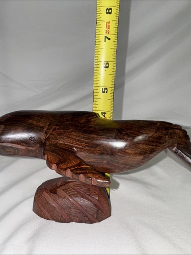 Vintage Hand Carved Mahogany Sperm Whale Orca Figurine With H.C. Mahogany Base - Picture 9 of 9