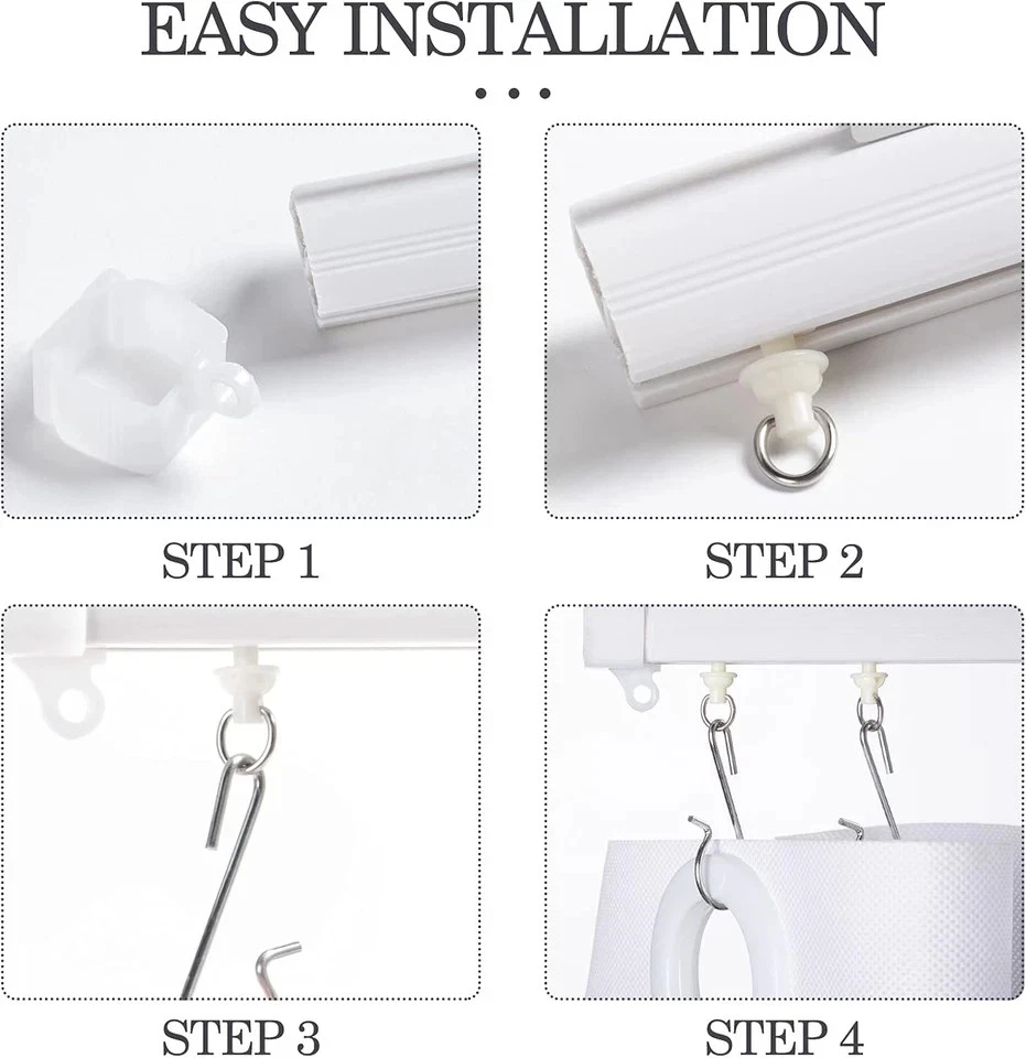 60 peças cortina de chuveiro pacote com 30 peças ganchos e 30 peças planadores para trilhos e - Imagem 3 de 4