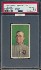 1909 T206 SWEET CAPORAL 150/25 TY COBB GREEN PORTRAIT PSA 2.5 GOOD+ MBA SILVER!