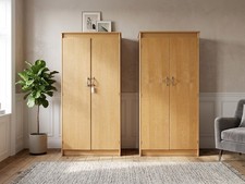 Pair Of Pine Wardrobes One has Cupboards One does not
