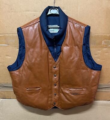 ORIGINAL RARE VINTAGE US SCHOTT 123V GOOSE DOWN LEATHER VEST BLUE / BROWN SIZE 50