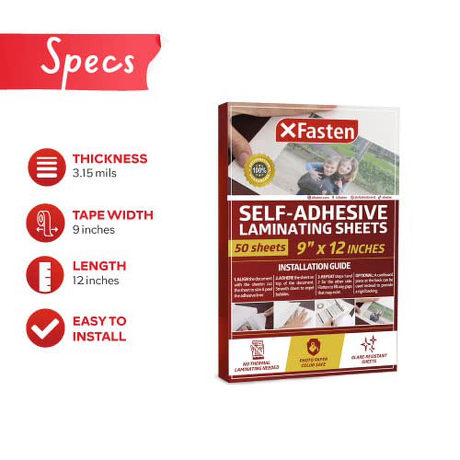 XFasten Selfadhesive Laminating Sheets 9 X 12 Inches 50pack for sale