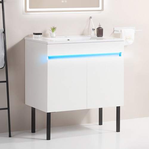 30''Bathroom Vanity with metal kickstand,white
