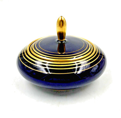 VTG Lindner Echt Bavaria Cobalt Blue w 22K Gold Trim Sugar/Trinket/Vanity w Lid