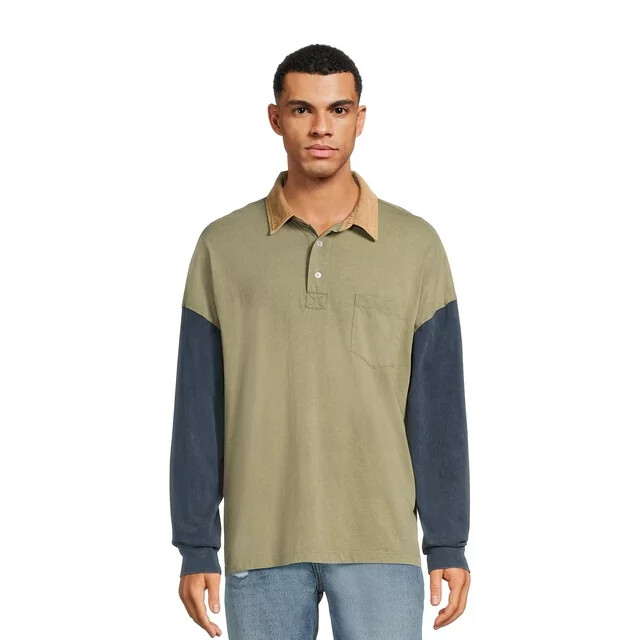 Men's No Boundaries Color-block Polo Shirt Green Artichoke sizes S