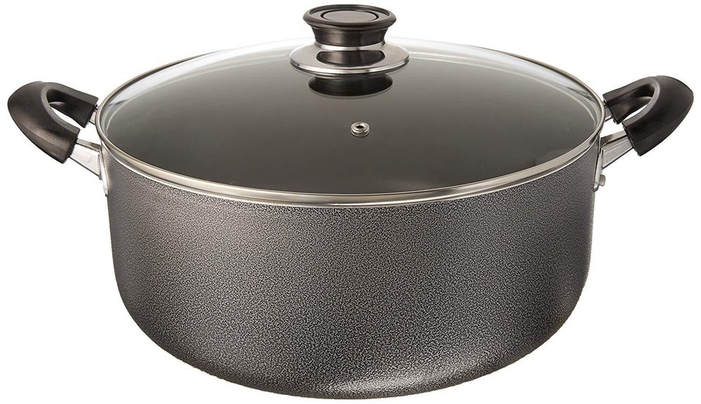 10 Quart Non Stick Aluminum Sauce Pot With Glass Lid, Black