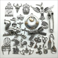 Bulk Antique Silver Charms Pendant For Earrings Bracelet Necklace 25 Styles