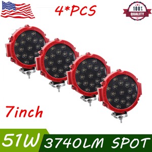 4X 7inch 51W Round LED Work Lights Spot Offroad Boat ATV SUV Truck Lamp Red SLIM
