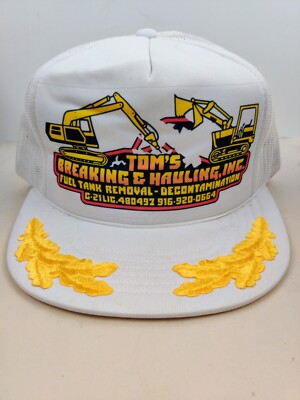 Vintage Toms Breaking & Hauling Scrambled Trucker Hat Snapback Cap