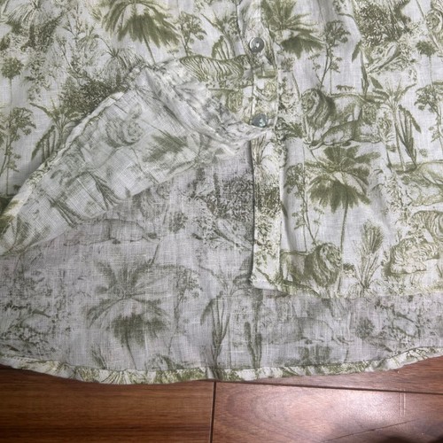 Rachel Zoe Linen Button-Up Top Tiger Print Long Sleeve Shirt Large - Afbeelding 8 van 9