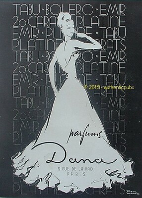 REKLAME DANA PARFUMS TABU BOLERO EMIR SIGNIERT FACON MARREC VON 1948 AD PUB SELTEN