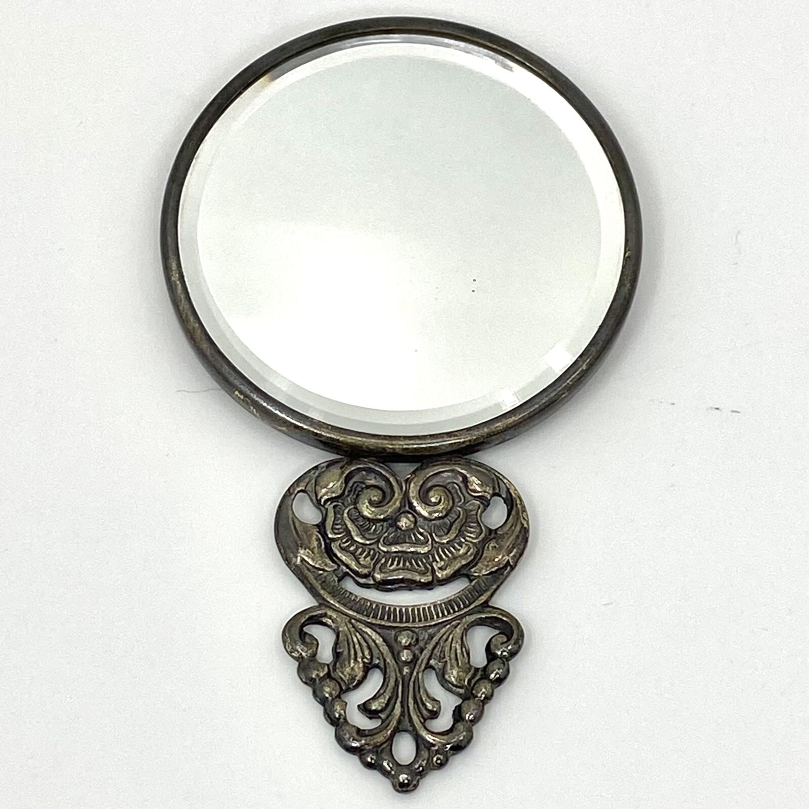 Vtg Danish DENMARK Vanity HAND MIRROR SILVER PLATE REPOUSSE DESIGN Hans Jensen