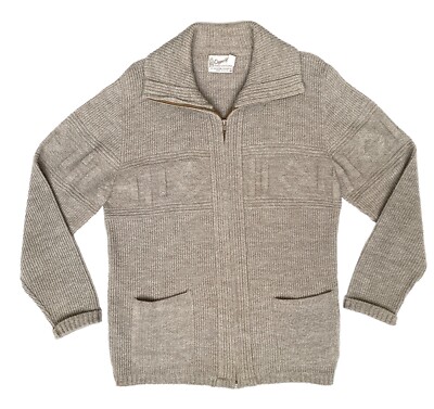 Vintage Clipper Mist Mens Medium Full Zip Grey Knit Sweater Cardigan Pockets