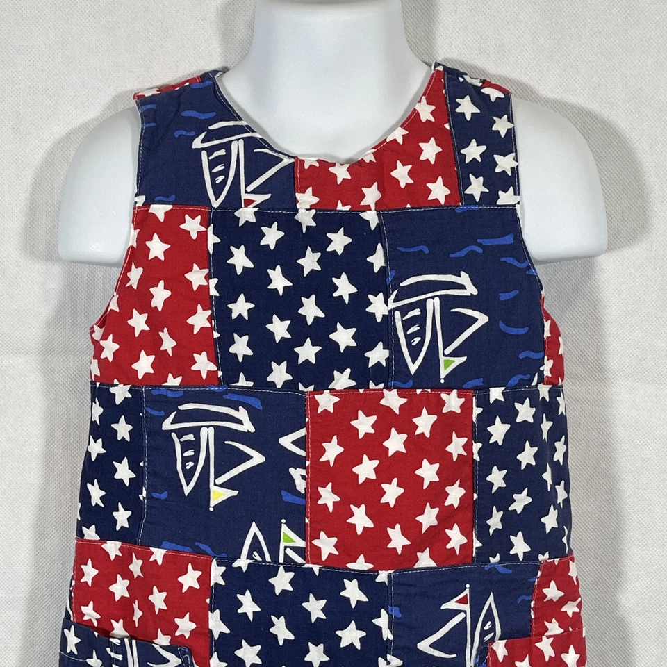 Girls CORKY'S KIDS RED WHITE BLUE STARS Sailboats SLEEVELESS SHIFT DRESS Size 4 - Image 2 of 4