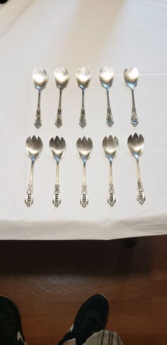 Set Of 10 Rose Point by Wallace Sterling Silver Ice Cream Forks 5 1/4" No Mono