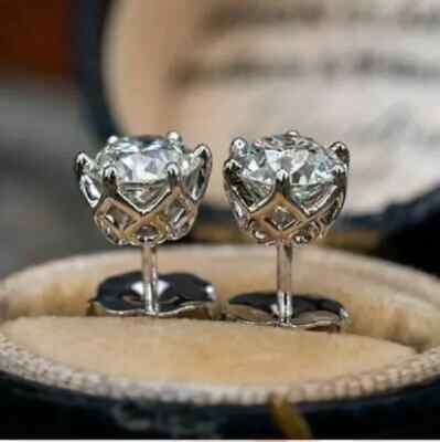 New 3Ct Lab Created Diamond Push Back Women's Stud Earrings 14K White Gold Over