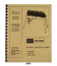 Sears Craftsman 6" Jointer 113.206801 & 113.206931 Op & Parts List Manual #1882