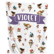 Personalized Fairy Blanket - Pattern Custom Name Fleece Throw, Kids Baby Gift