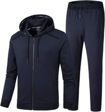 Men's Casual Two Pieces, Tracksuit Set, Dark Blue - Size Small