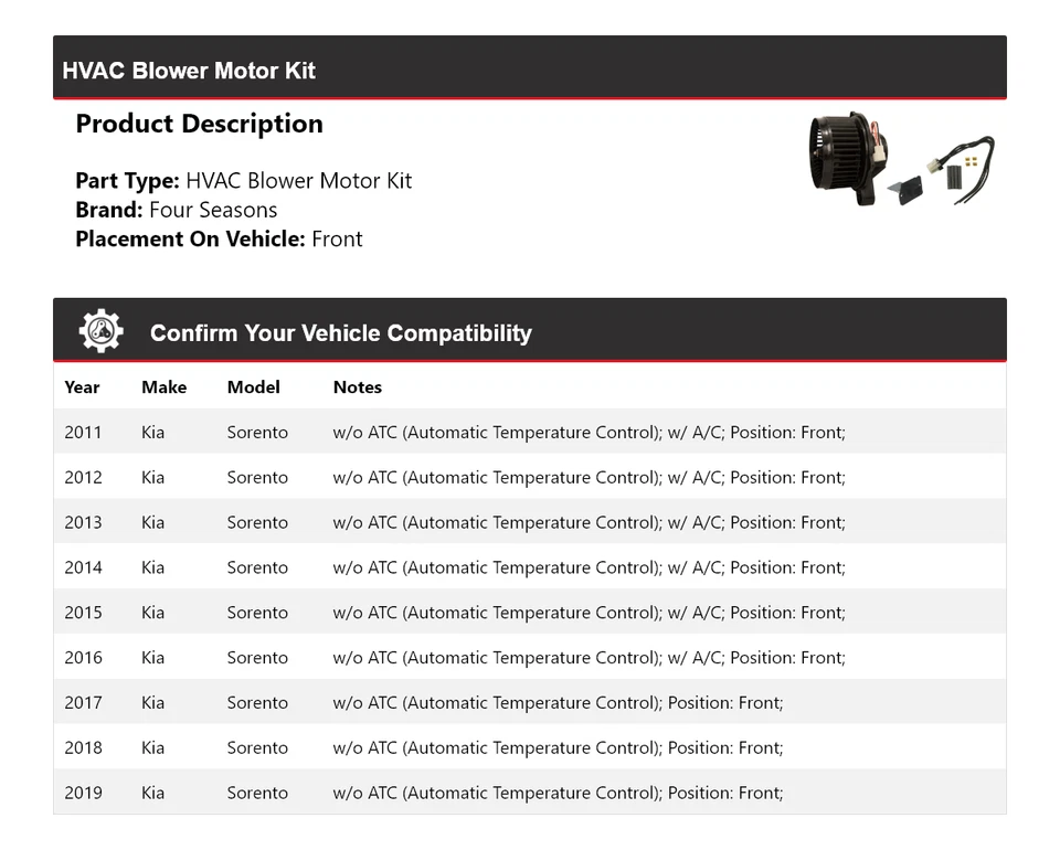 Kit de motor soplador delantero 4 estaciones 2012 2013 2014 para Kia Sorento 2011-2019 Foto 2 de 3