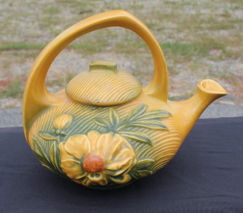Vintage Roseville USA Art Deco American Pottery Peony Teapot Coffee Pot